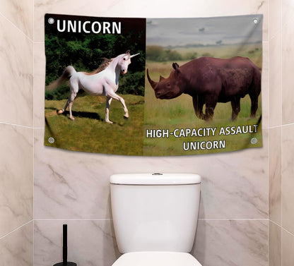 3x5 Feet Animals Flag with Quote "High-Capacity Assault Unicorn" with Four Brass Grommets - Cool Meme Decor Flags for Wall Bedroom - Single Sided Polyester Party Banners for Room Dorm College