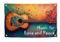 3x5 Ft Guitar Single Sided Flag "Music for Love and Peace" with 4 Brass Grommets - Musical Polyester Banner with Flower and Heart for Wall Decoration - Party Flags Man Cave Wall Flag for College Dorm