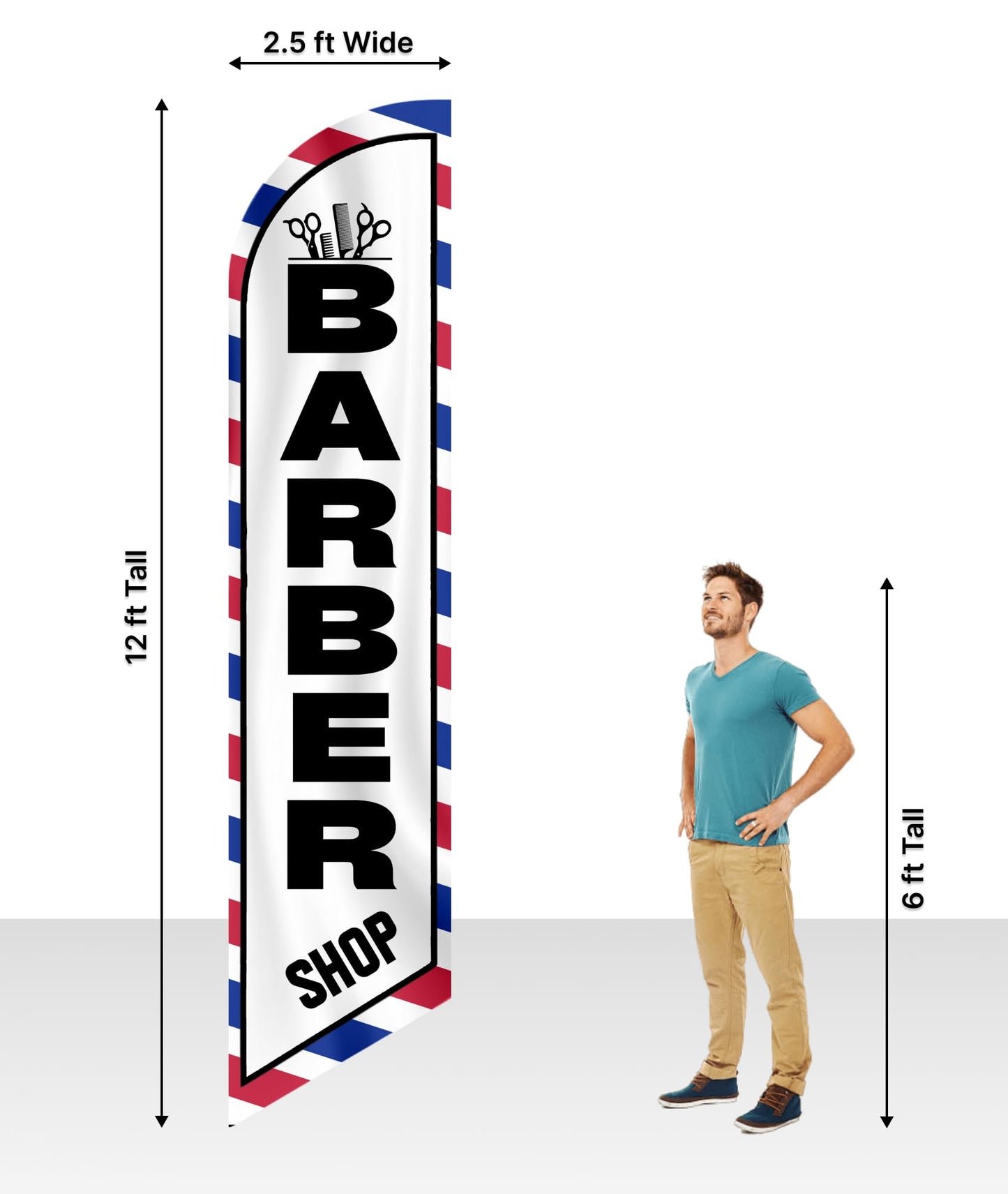 12x2.5 Feet Tall Feather Flags "Barber Shop" - Advertising Replacement Feather Banner - Single Sided Feathers Banners Barber Themed - Advertising Flag with Polyester - Flagpole is Not Included