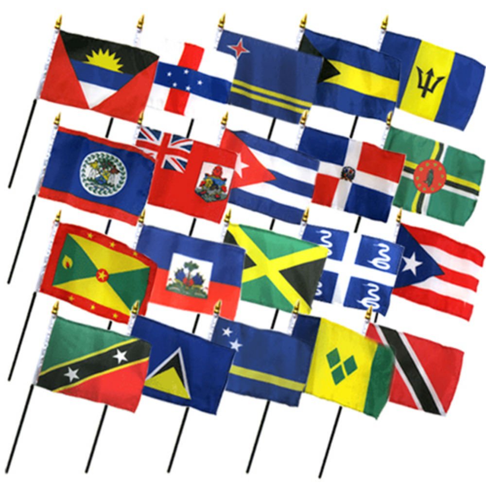 Set of 20 Caribbean Countries 4"x6" Desk Table Stick Flag (No Bases)