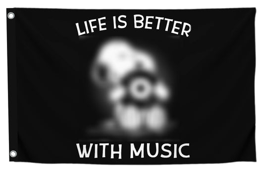 3x5 Ft Funny Pets Quotes Single Sided Polyester Flag "Life Is Better with Music" with 2 Grommets - Typographic Wall For Music Room Decor - Musical Studio or Home Decor - Vintage Wall Banner Decoration