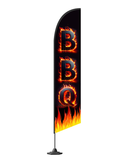 12x2.5 Feet Tall Feather Single Sided Flags "BBQ" - Barbeque Swooper Advertising Flag for Outside - Special and BBQ Themed Flag - Barbeque Polyester Banner for Storefronts - Flagpole is Not Included