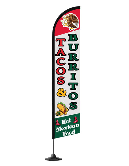 12x2.5 Feet Tall Feather Flags "Tacos & Burritos" - Advertising Replacement Feather Banner - Single Sided Feathers Banners Food Themed - Feathers Flags in Polyester - Flagpole is Not Included