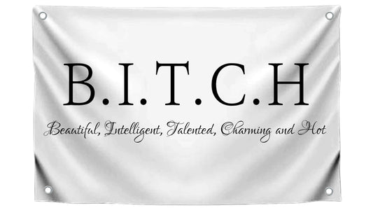 3x5 Ft Single Sided Tapestry B.I.T.C.H Polyester Flags with 4 Grommets - Banner on Beautiful Intelligent Talented Charming and Hot Wall Decor - Flags for Bedroom Girls or Tapestrie for College Dorm