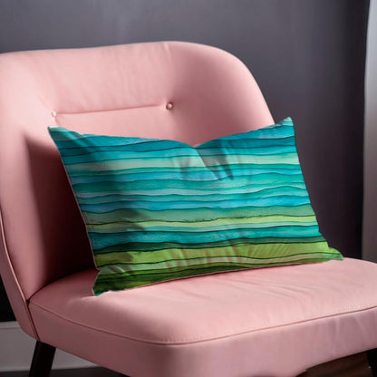 Set of 2 Decorative Throw Pillow Covers 12x20 Inches - Teal Blue Green Pillow Covers in Linen - Watercolor Aqua Waves Brush Lumbar Pillow Cases - Abstract Striped Sea Splash Throw Pillows
