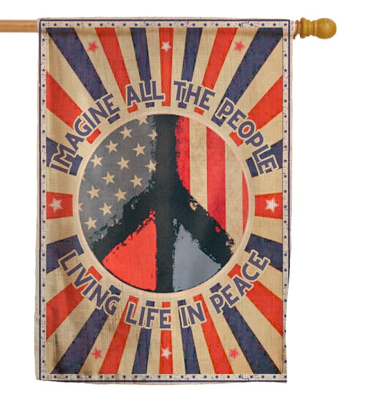 30x40 Inches Hippie Peace Polyester Flags - Imagine All The People Living Life in Peace Single Sided Flag - Decorations USA House or Home Wall Flags -