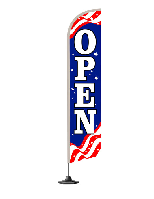 12x2.5 Feet Tall Feather Single Sided Flags "Open" - Feathers Banners Open Themed - Decorations Glory Stars Stripes Banner - OpenPolyester Flag Banner for Storefronts - Flagpole is Not Included
