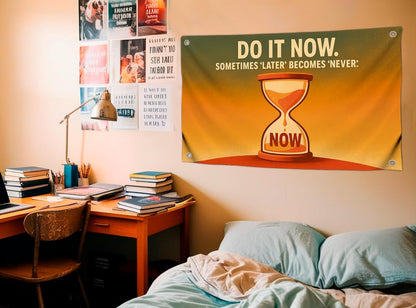 3x5 Ft Flag Motivational with Hourglass Quote "Do It Now Sometimes Later Becomes Never" with 4 Brass Grommets - Single Sided Cool Poster for Gym and College Dorm - Polyester Wall Tapestry for Office