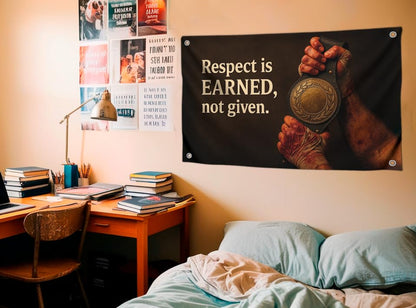3x5 Feet Flags with Motivational Quote ''Respect is Earned, Not Given.'' with Four Brass Grommets - Single Sided Wall Banner for College Dorm - Polyester Strong Tapestries Cool Decor for Sports Games