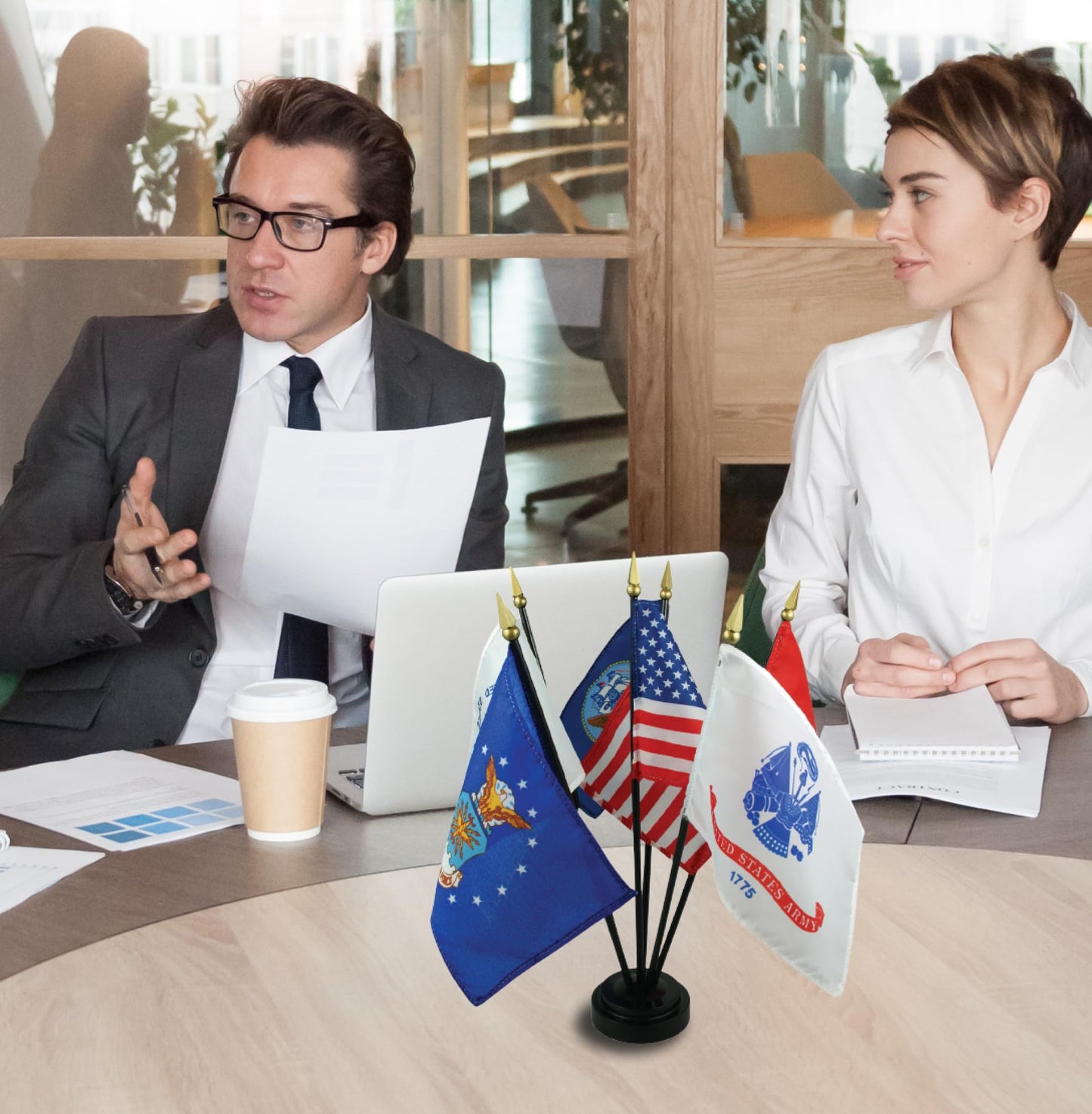 Set of 6 Military Branch Armed Forces Service Miniature Flag - 10X15 CM American Flag Banners for Desk Set - Polyester Small Mini Military Stick Flags - Party Events Celebration Decorations Supplies