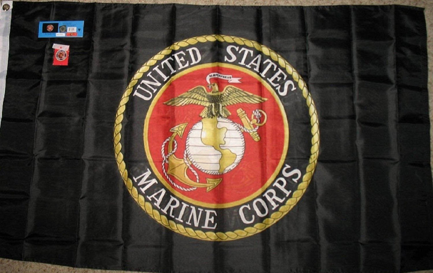 AES Black Marine Corps USMC Emblem Seal Nylon Flag Banner 3X5 Ft Double Sided