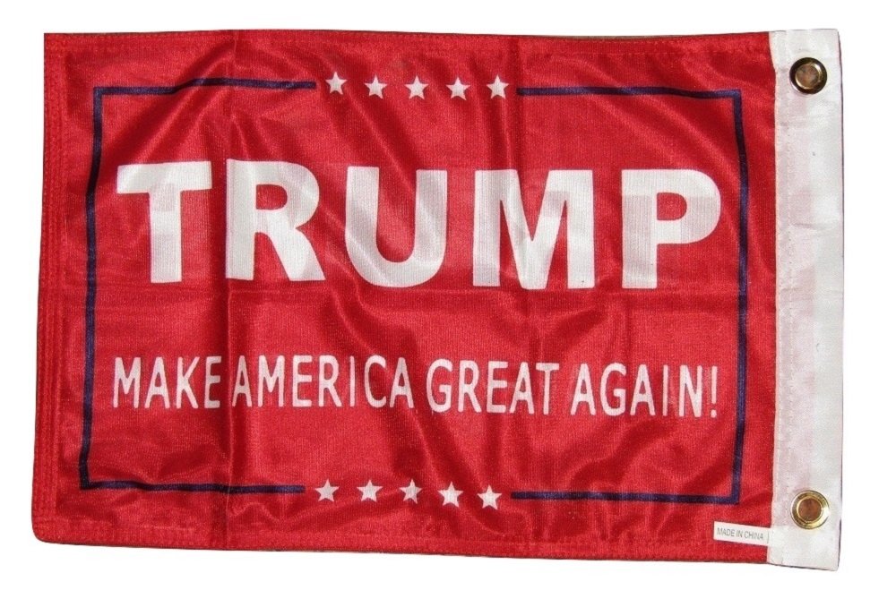 AES 12x18 President Trump Make America Great Red 2ply Double Sided 12"x18" Flag House Banner Brass Grommets Fade Resistant Double Stitched Premium Quality Polyester Nylon