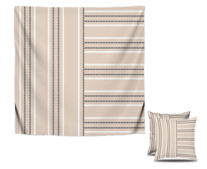 Set of 2 Decorative Throw Pillow Covers 18x18 Inches - Decorative Farmhouse in Linen Throw Pillow Case - Boho Textured Pillow Case - Beige with White and Gray Stripe - Cushion Cover for Sofa or Couch