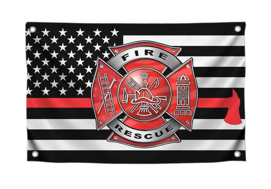 3x5 Feet Firefighter Polyester Flag with 4 Brass Grommets - Fire Department Thin Red Line American Single Sided Flag - Cross Firefighters Flags - Fire Rescue Banners for Outdoor or Indoor