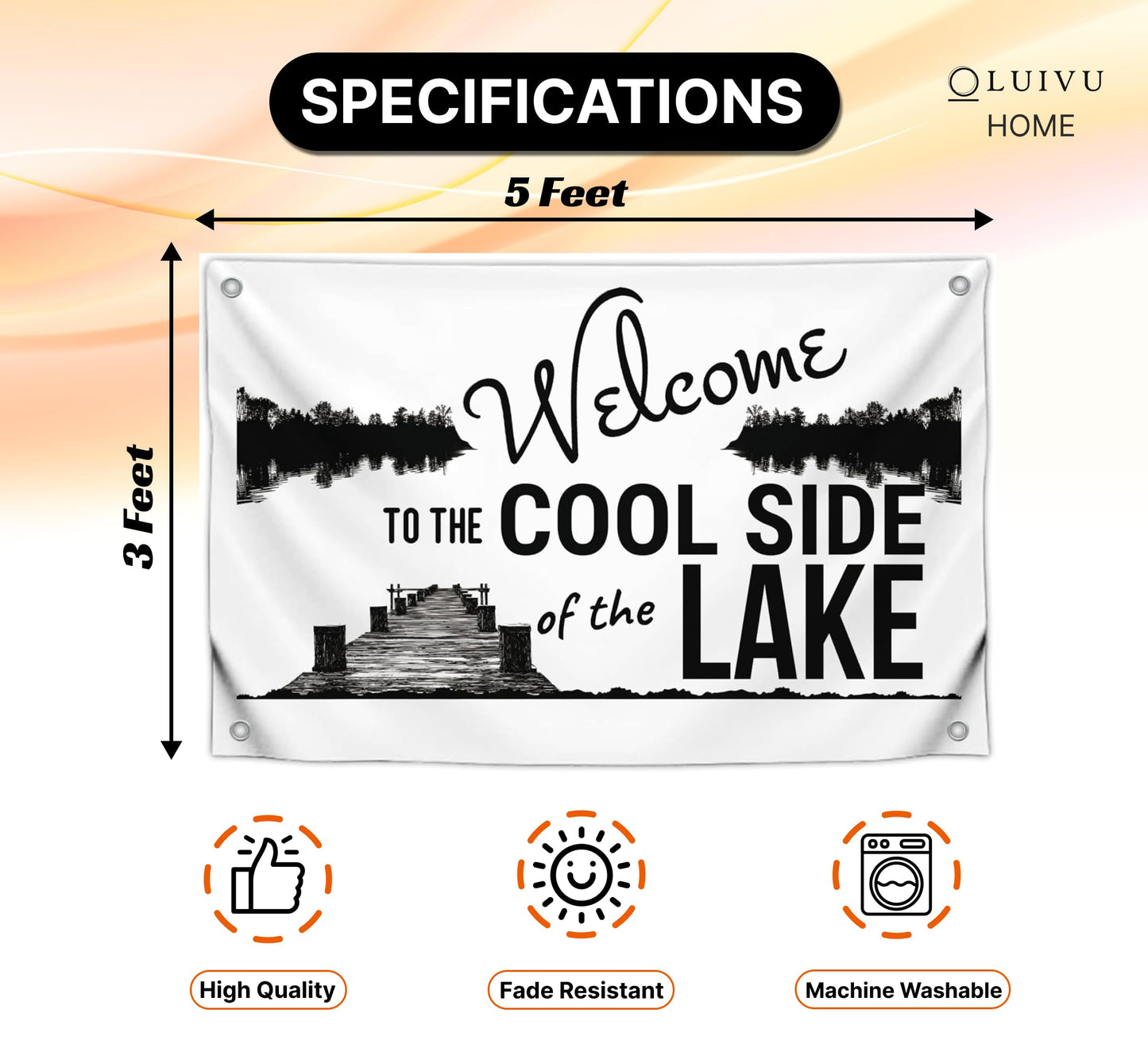 3x5 Feet Welcome to The Lake Polyester Flag with 4 Brass Grommets - Decorations House or Home Wall Flags for Indoor/Outdoor - Welcome Lake Funny Posters for Back Yard
