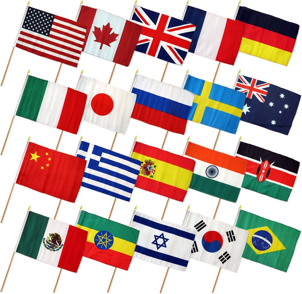 Ant Enterprises 12x18 12"x18" Set of 20 International Countries Stick Flag Wood Staff