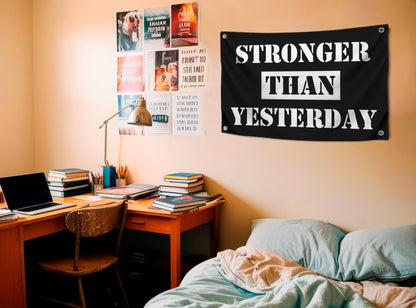 3x5 Feet Stronger Than Yesterday Flags with 4 Brass Grommets - Motivational Fitness Inspirational Flag for Home or Gym - Stay Motivated with Cool Motivation Banner - Wall Office Poster Decor