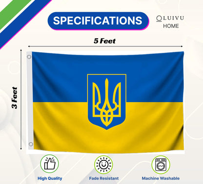 3x5 Feet Ukrainian Coat of Arms Single Sided Flag with Two Brass Grommets - Polyester Country Flag for Indoor or Outdoor - Ukraine Flags for House Yard Garden - Banners Man Cave Wall Decoration