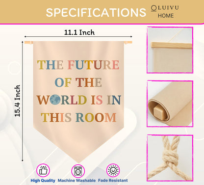 15.4"L x 11.1"W Hanging Pennants with The Future Of The World Is In This Room - Inclusive Classroom Welcome Teacher Decor - Pennant Flag Wall Art Banner for Indoor or Outdoor - Pennant Wall Art Banner