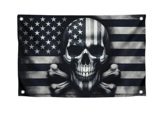 3x5 Feet Skull And Crossbones Polyester Flag with 4 Brass Grommets - Funny American Pirate Banner For Man Cave - Black and White Grey American Single Sided Flags - Pirate Flag or Black Boat Flags