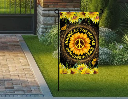12x18 Inches Imagine All The People Living Life in Peace Flag - Double Sided Hippie Sunflower Vertical Banner - Home Decoration Outdoor Garden Patio Yard Lawn Flag - Peace Flags For Outdoor/Indoor