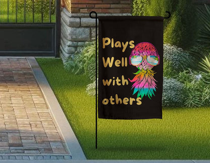 12x18 Inches Plays Well with Others Polyester Flag - Upside Down Pineapple Garden Flag - Double Sided Seasonal Porch Decorations Banner - Funny House for Garden Yard Party Indoor and Outdoor Flags