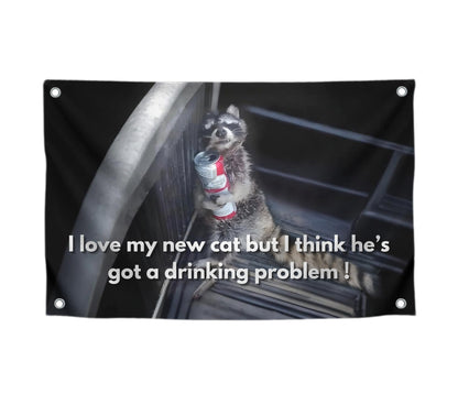 3x5 Ft Funny Raccoon Monday Morning Polyester Flag with Four Brass Grommets - Flags quote I Love My New Cat But I Think He's Got A Drinking Problem - Funny Animal Wall Flag Decor for College Dorm Room
