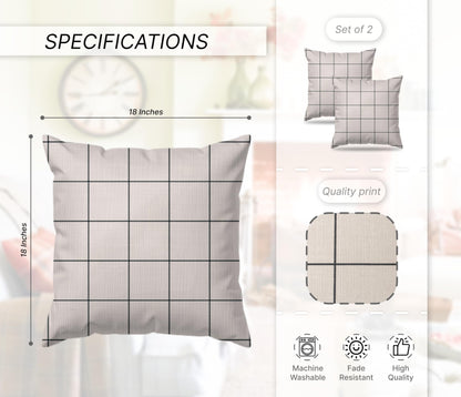 Set of 2 Decorative Throw Pillow Covers 18x18 Inches - Decorative Plaid Throw Pillow Covers Farmhouse Square in Linen - Modern Beige Pillow Case for Sofa Couch or Bed - Cushion Covers for House