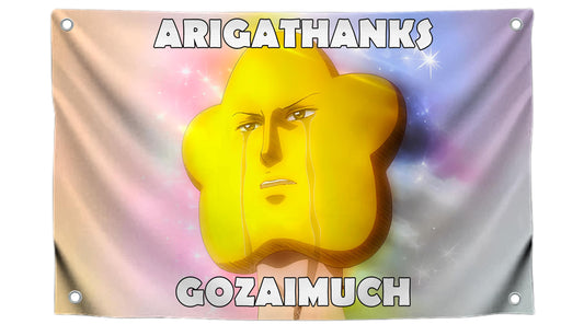 3x5 Feet Meme Single Sided Flag "Arigathanks Gozaimuch" with 4 Grommets - Emojis Сrying Star Polyester Banner for Wall Decoration - Cool Flags for Decor Girls Room - Tapestrys Polyester Cool Wall Flag