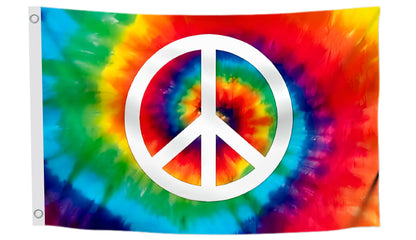 3x5 Feet Peace TieDye Polyester Flag with 2 Brass Grommets - Garden Decor Porch Lightweight Flag Rainbow Hippie Flags For Outdoors Decorative - World Peace Symbol Banner - Single Sided Home Wall Flags