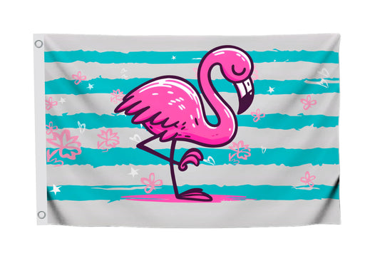 3x5 Feet Pink Flamingo Flag with 2 Brass Grommets - Double Sided Banner Tropical Bird Flower Stripe Flags - Big Flag Outdoor Indoor - Summer Holiday Yard Decoration - Polyester Yard Banner in Flamingo