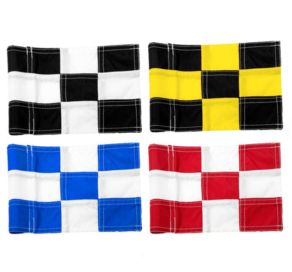 Set of 4 Double Sided 8x6 Inches Checkered Golf Polyester Flag - Mini Practice Putting Green Flags for Yard in 420D Nylon - Small Banner Checkered
