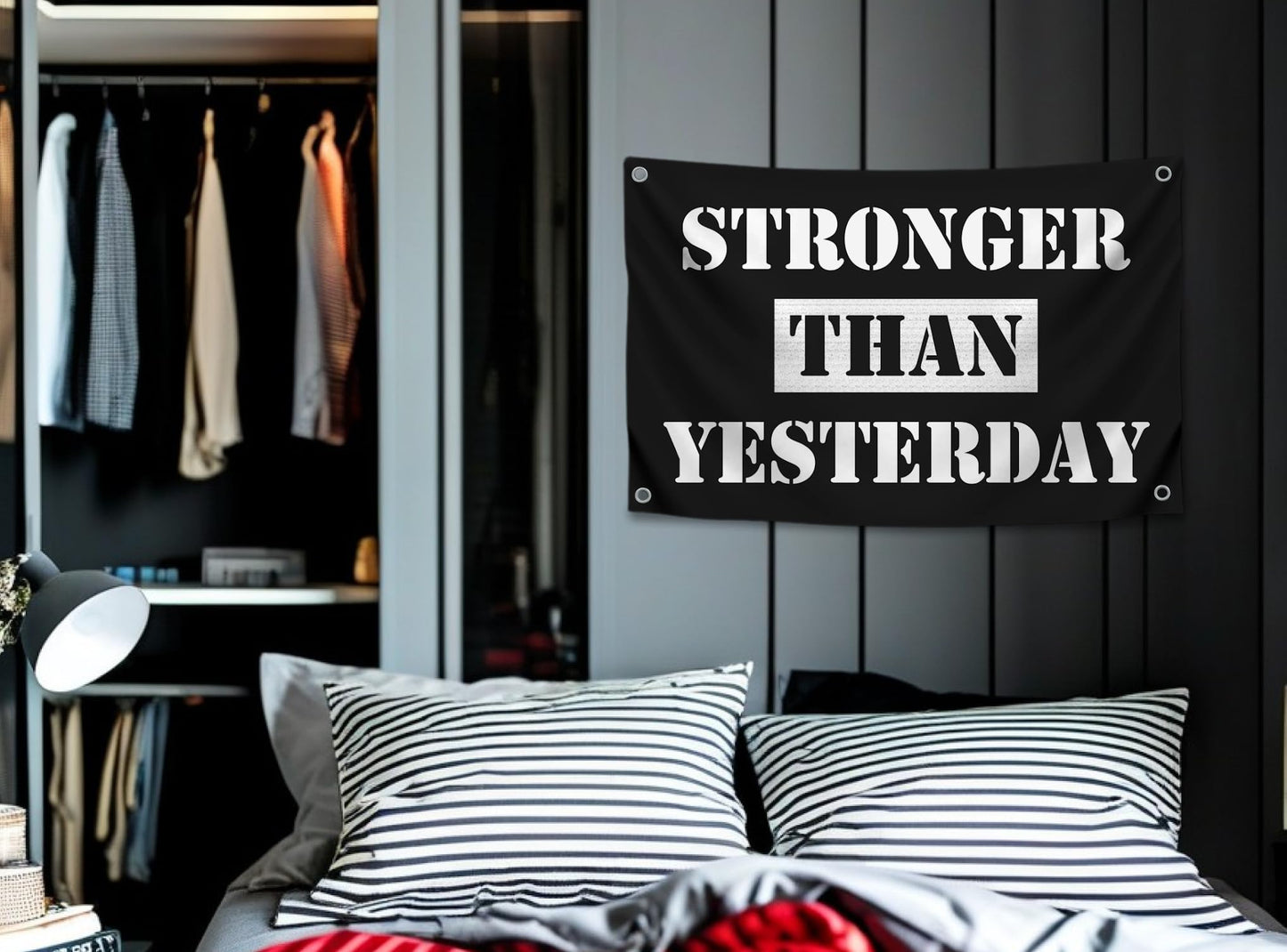 3x5 Feet Stronger Than Yesterday Flags with 4 Brass Grommets - Motivational Fitness Inspirational Flag for Home or Gym - Stay Motivated with Cool Motivation Banner - Wall Office Poster Decor