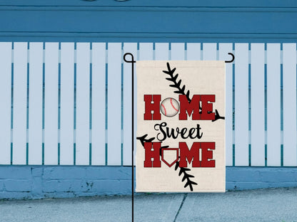 Double Sided Summer and Spring Garden Flag - Baseball Home Sweet Home House Flag - Seasonal Large Outdoor Yard Flags of Burlap - Bat Ball Sport Flag Burlap Yard Outdoor Decorative