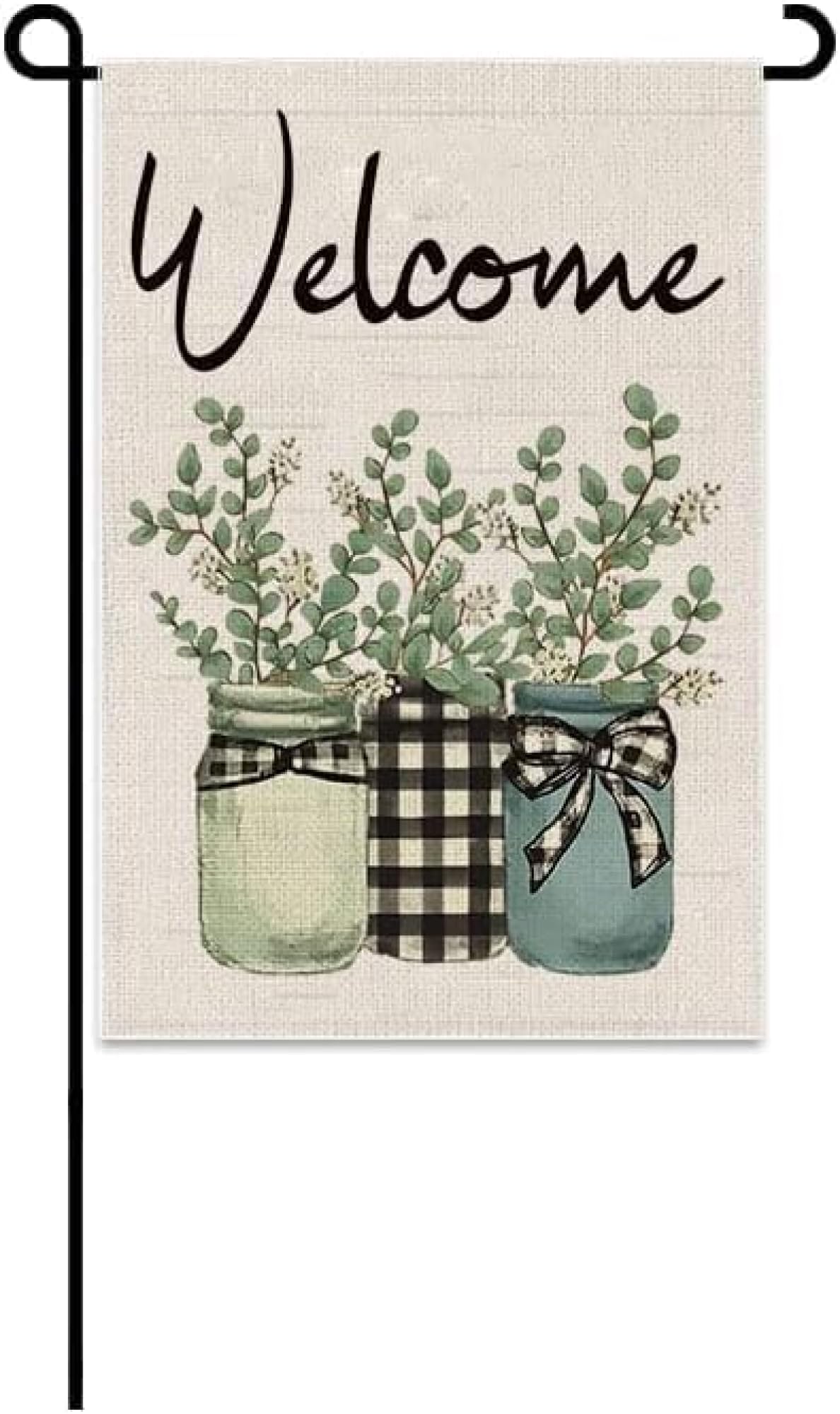 28x40 Inch Double Sided Spring and Summer Garden Flag - Seasonal Large Outdoor Polyester Flags of Burlap - Plaid Welcome Yard Outdoor Flag - Hello Summer and Spring Banner Holiday Flags Outdoor Décor