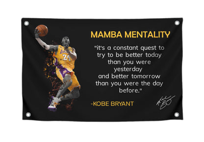 3x5 Feet NBA Basketball Player Sports Flag with Four Brass Grommets - Kobe Mamba Mentality Quote Banner - Motivational Artwork for Home or Office