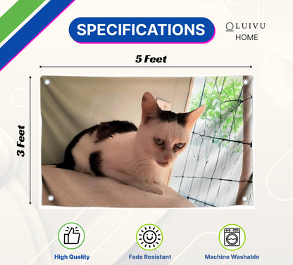 3x5 Feet Cat with a Human Face Tapestry Single Sided Flag with 4 Grommets - Polyester Funny Cats Outdoor or Indoor Flag - Tapestry Cats with Sad Face Meme Wall Decor - Animals Tapestry For Classroom