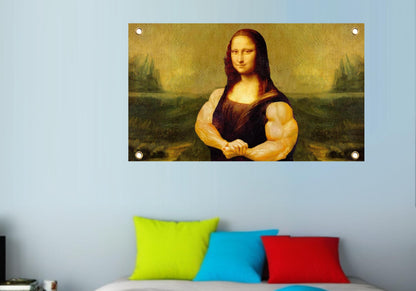 3×5 ft Banner Flag with Mona Lisa Bodybuilder Art Print