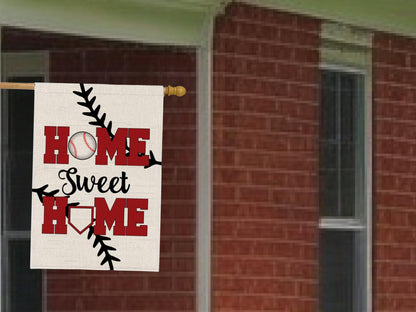 Double Sided Summer and Spring Garden Flag - Baseball Home Sweet Home House Flag - Seasonal Large Outdoor Yard Flags of Burlap - Bat Ball Sport Flag Burlap Yard Outdoor Decorative