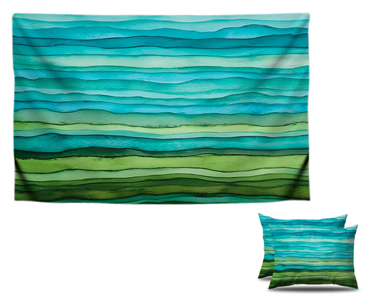 Set of 2 Decorative Throw Pillow Covers 12x20 Inches - Teal Blue Green Pillow Covers in Linen - Watercolor Aqua Waves Brush Lumbar Pillow Cases - Abstract Striped Sea Splash Throw Pillows