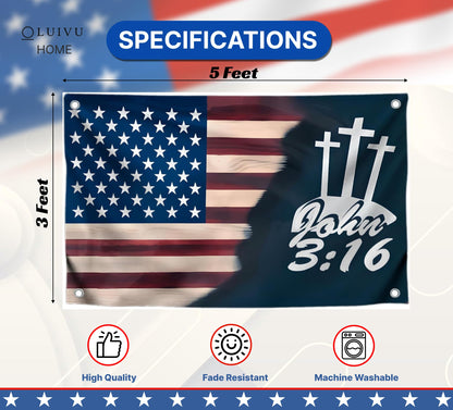 3x5 Ft Jesus American Flags Polyester John 3 16 with Two Brass Grommets - Faith Over Fear House Yard Decor Banner - Christian Jesus Easter Outdoor or Indoor Flag - Jesus Americane Flag for 4th of July