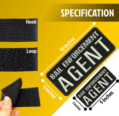 Set of 2 Bail Patches for Enforcement Agent 4x10 and 2x5 Inches - Black and Silver Patch with Hook On Back - Quality Embroidery Patches for Jacket Hat Backpack - Tactical Accessory for Uniforms