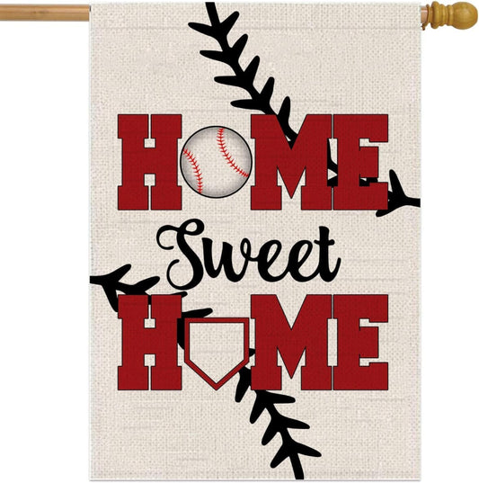 Double Sided Summer and Spring Garden Flag - Baseball Home Sweet Home House Flag - Seasonal Large Outdoor Yard Flags of Burlap - Bat Ball Sport Flag Burlap Yard Outdoor Decorative