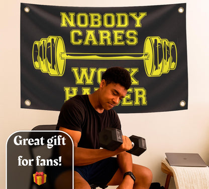 3x5 Feet Nobody Cares Work Harder Polyester Flag with 4 Grommets - Fade Resistant Single Sided Flag for Yard - Stay Motivated with Cool Art - Inspire Your Workout Banner - Fitnes Wall Decor for Gym