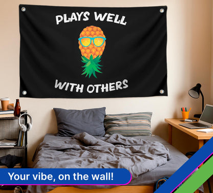 3x5 Pineapple Garden Polyester Flag with 4 Brass Grommets - Pineapple Street and Inspirational Wall Decor - Matches well with Other Pineapples Flags - Funny Indoor Banner for Guys and Girls