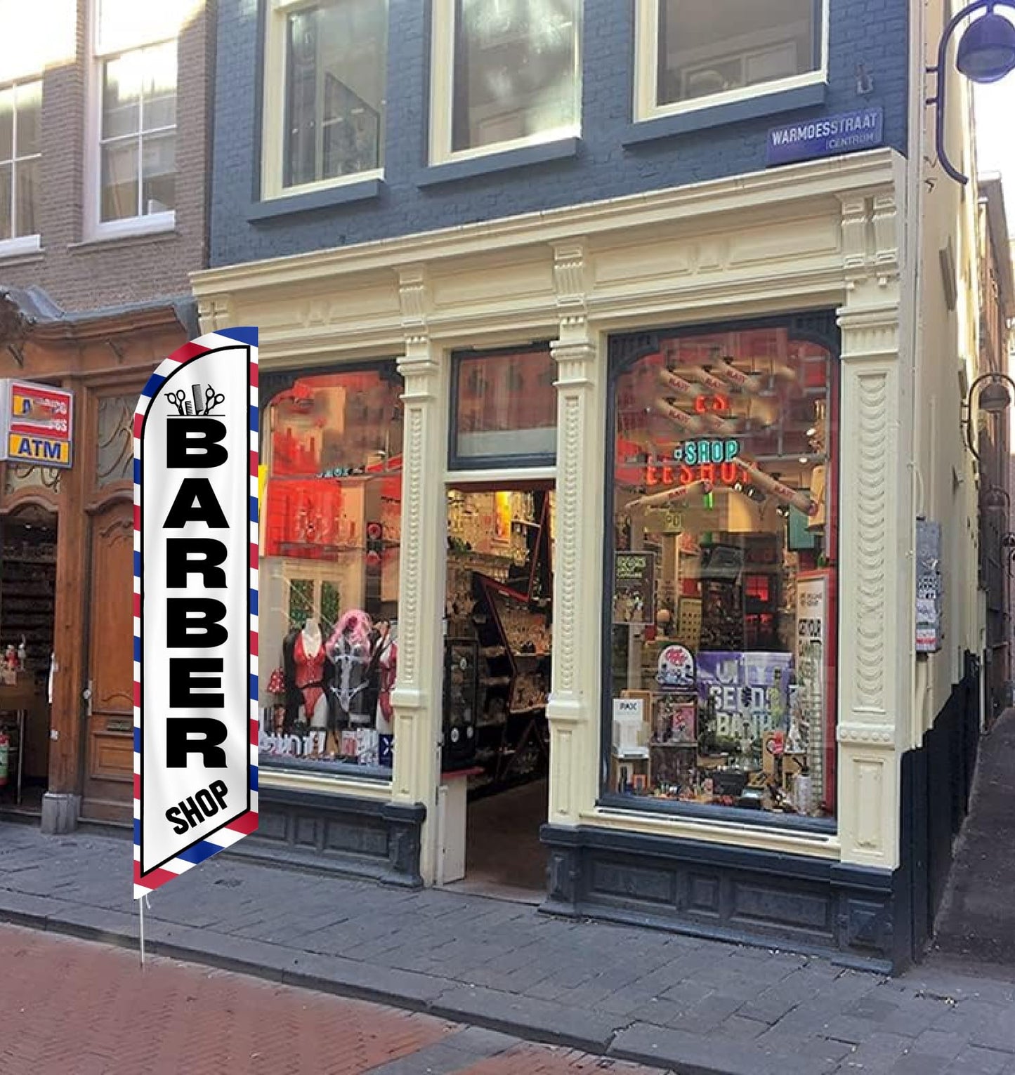 12x2.5 Feet Tall Feather Flags "Barber Shop" - Advertising Replacement Feather Banner - Single Sided Feathers Banners Barber Themed - Advertising Flag with Polyester - Flagpole is Not Included