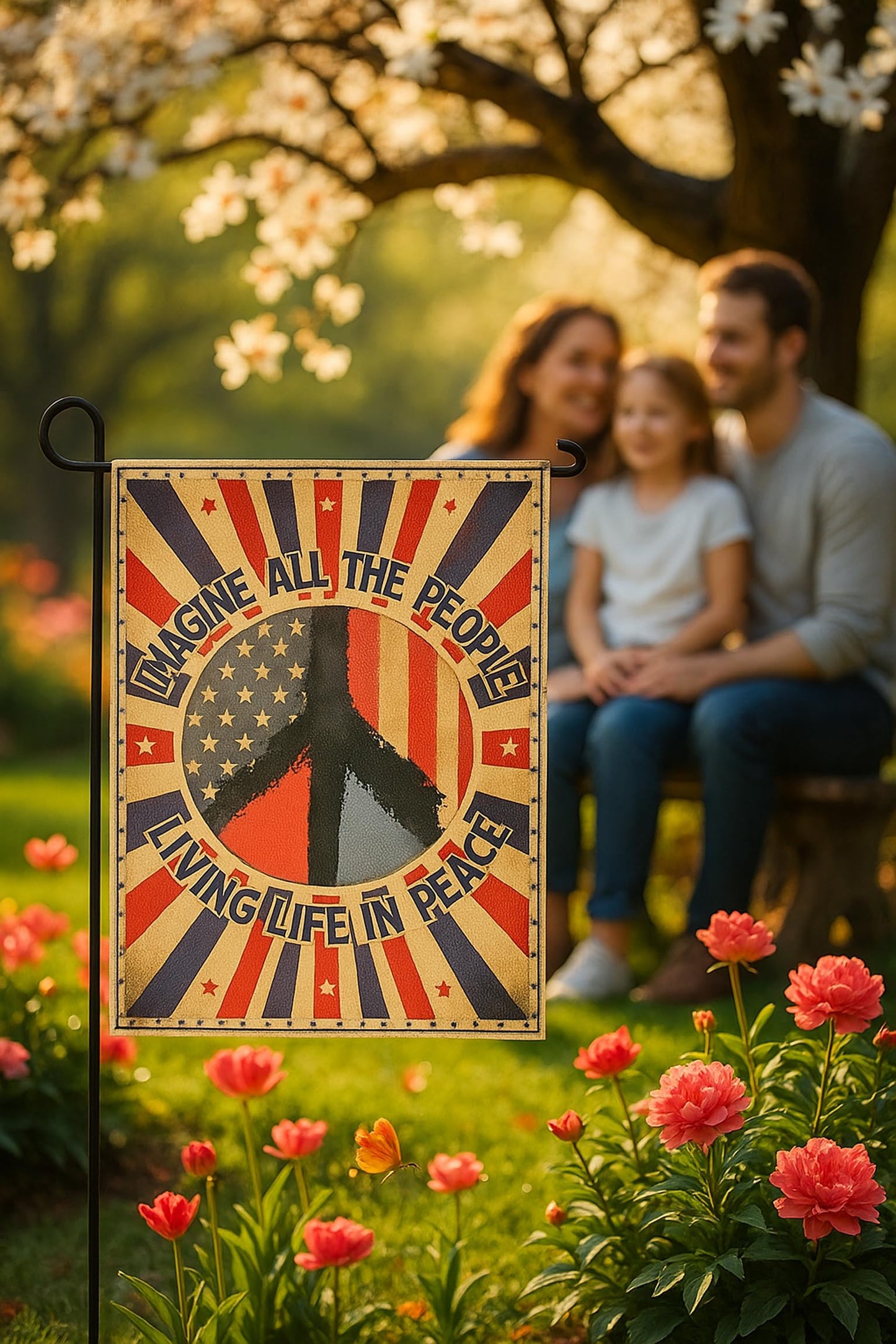 30x40 Inches Hippie Peace Polyester Flags - Imagine All The People Living Life in Peace Single Sided Flag - Decorations USA House or Home Wall Flags -