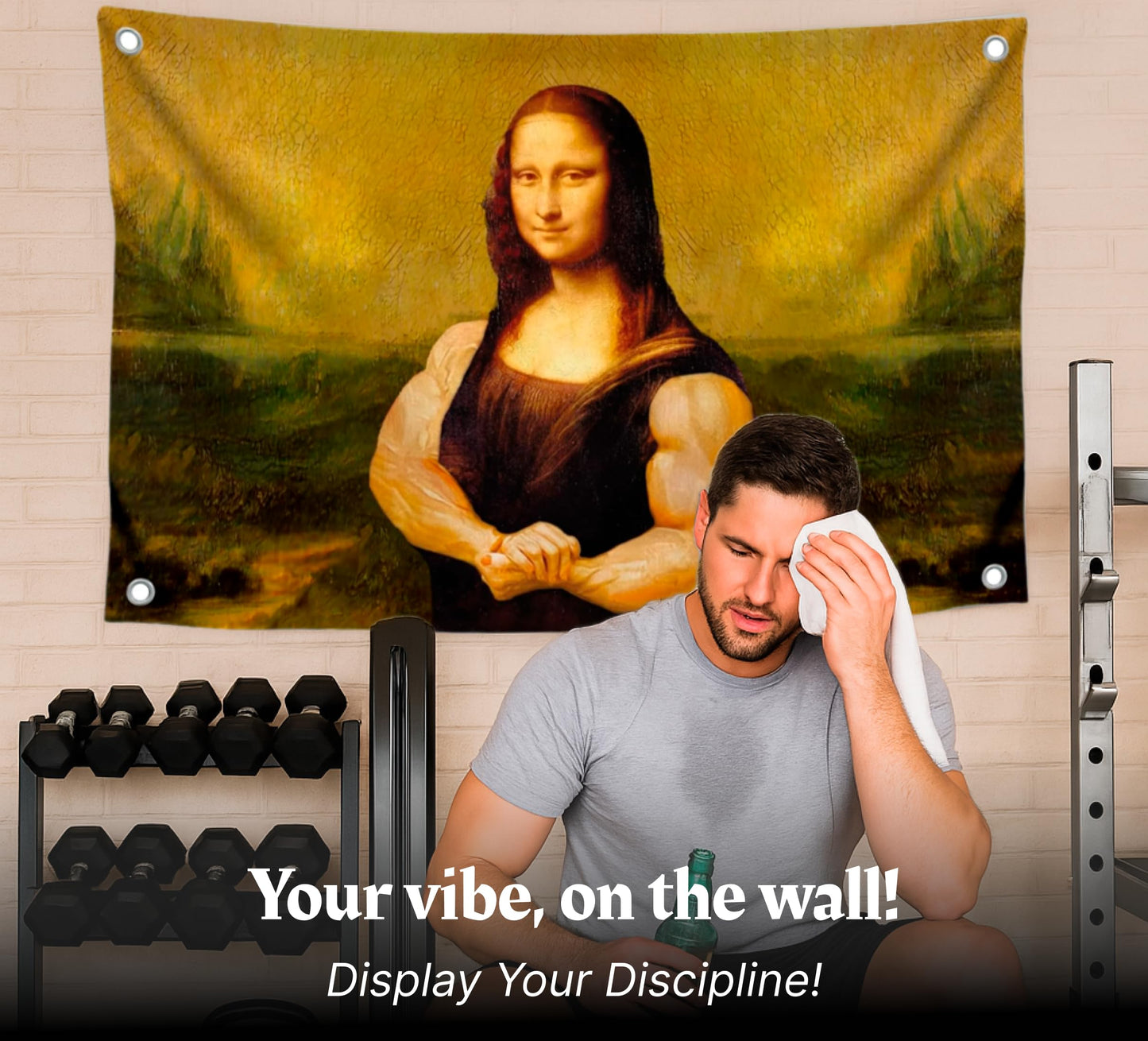 3×5 ft Banner Flag with Mona Lisa Bodybuilder Art Print