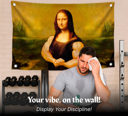 3×5 ft Banner Flag with Mona Lisa Bodybuilder Art Print