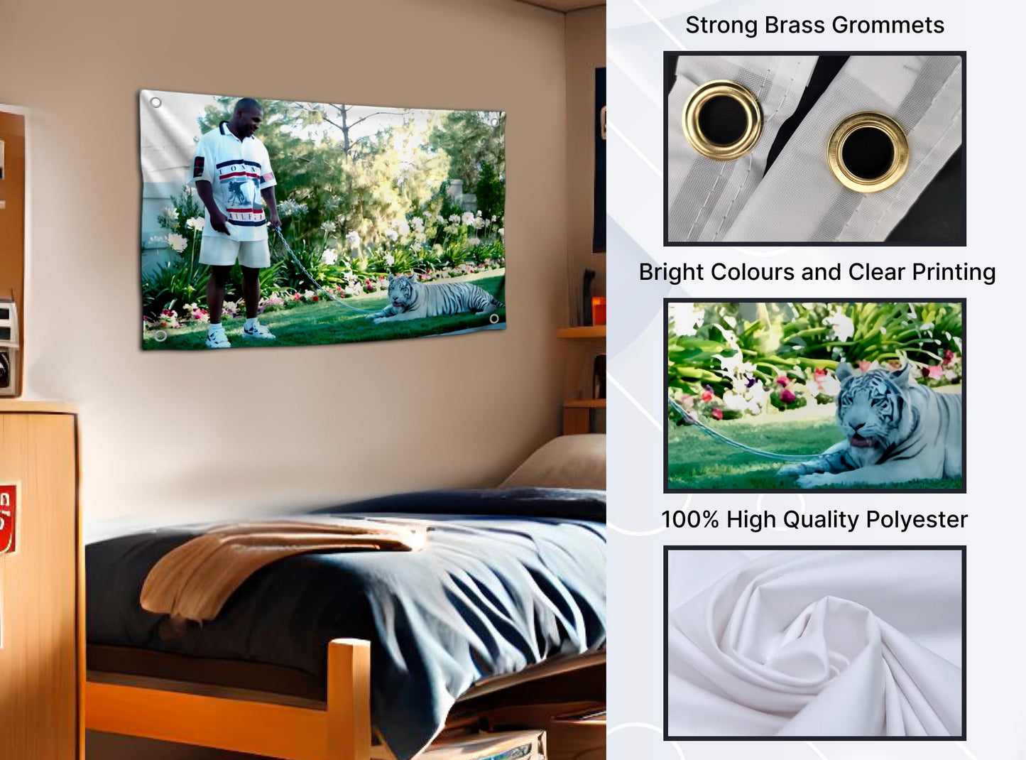 Banner Flag 3×4 FT, Boxer with Tiger Art, 4 Grommets